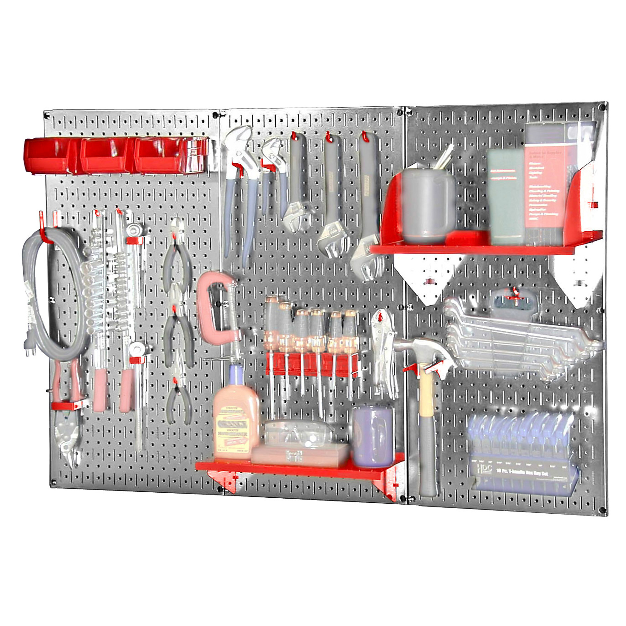 Wall Control Industrial Metal Pegboard Premium Tool Storage Kit — 4ft., Galvanized Metallic, Red Accessories, Model# 35IWRK-400-GVR